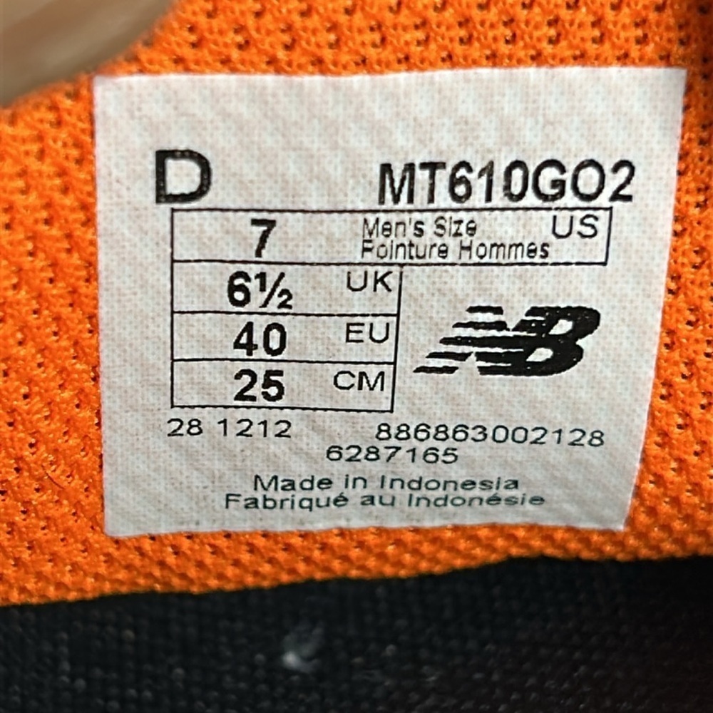 New Balance Men's 610 V2 Grey/Orange Trail‎ running shoes size 7 - Picture 8 of 8